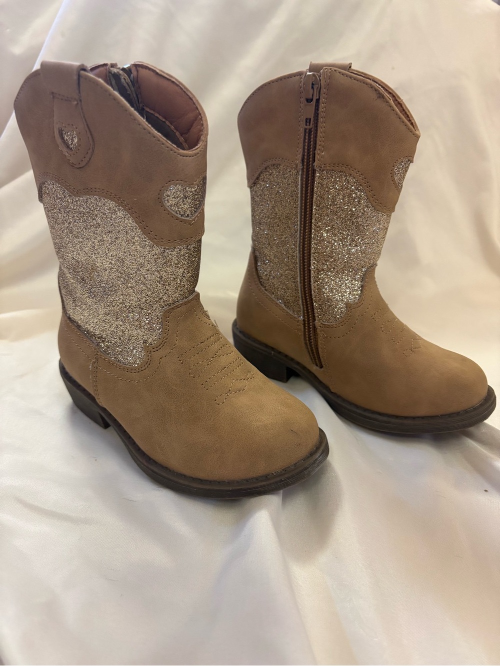 Girls Glitter Tan Cowboy Boots